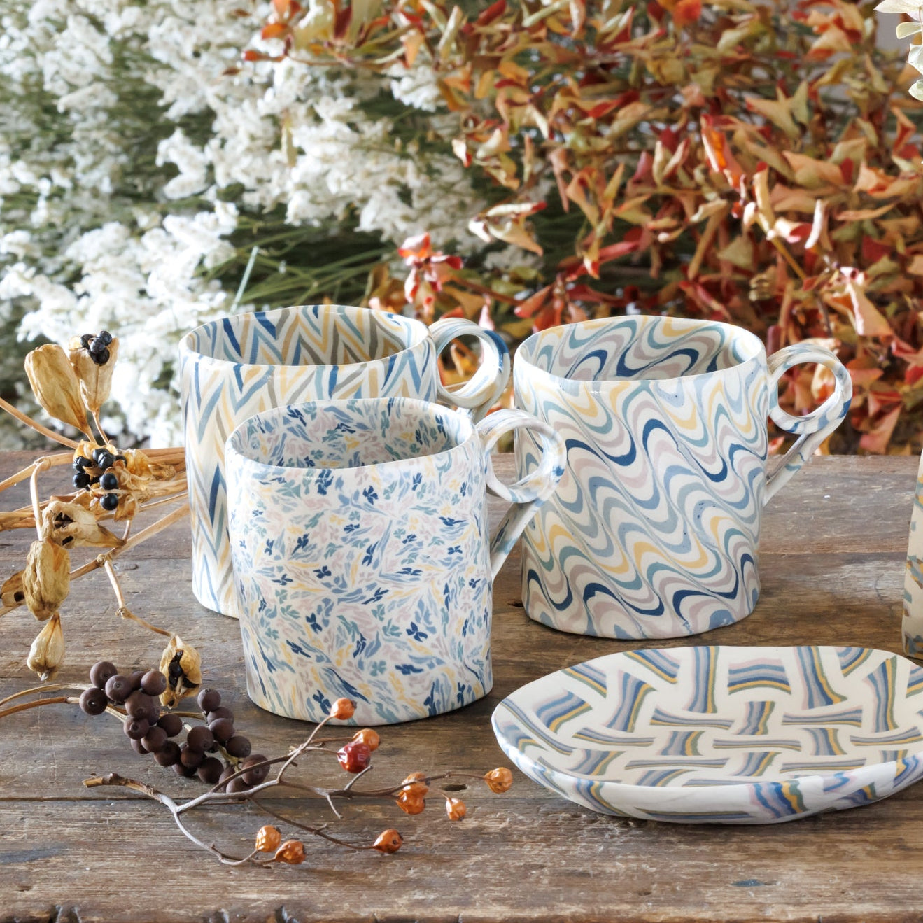 Japanese Nerikomi Mug Wave  Nami – Seto Ware Ceramic by Tetsuo Nagae