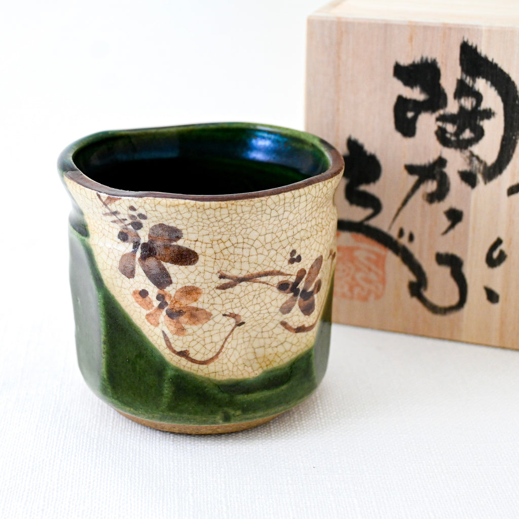 Painted Oribe Glaze Yunomi Tea Cup
