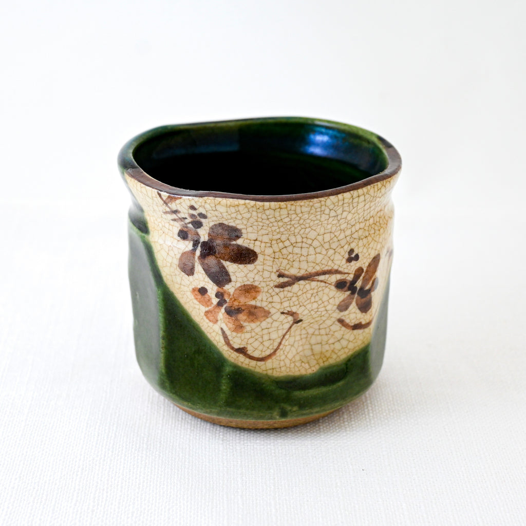 Painted Oribe Glaze Yunomi Tea Cup