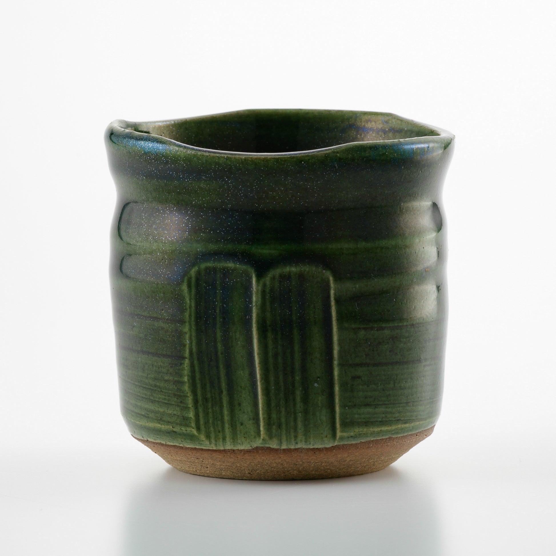 Japanese Full Oribe Glaze Rock Cup – Seto Akazu Ware Pottery, Rokubei Kiln
