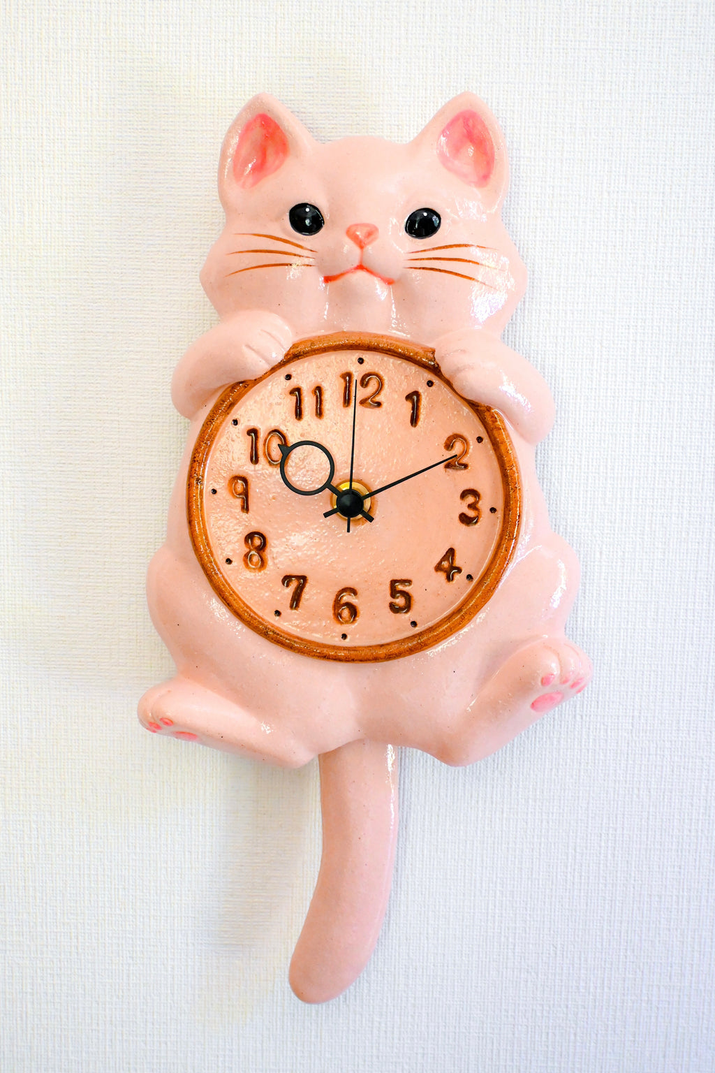Japanese Maneki Neko Lucky Cat Pendulum Wall Clock Sakura Light Pink - Seto ware, Craft-Yuuki