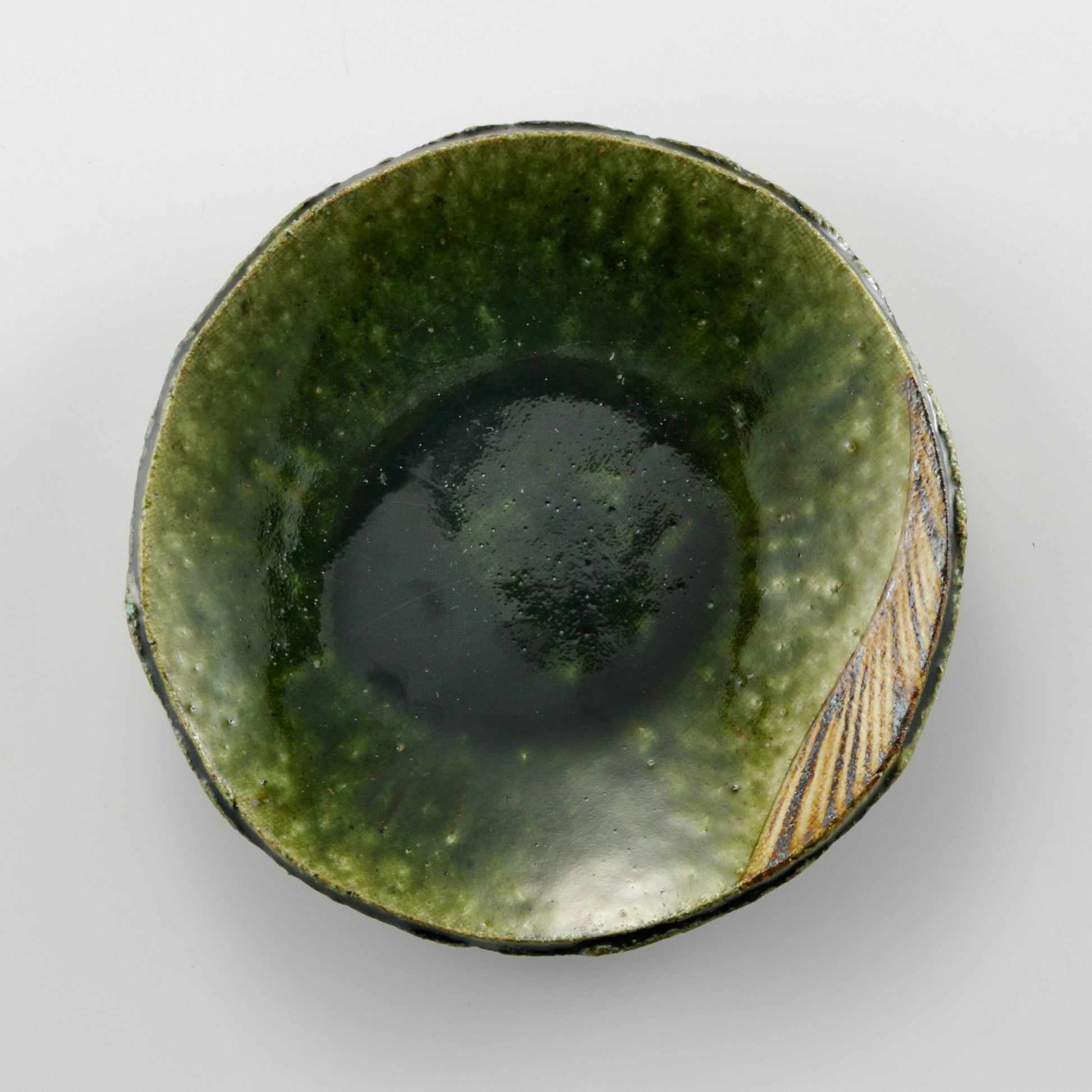 Japanese Oribe Green Glaze Side Plate Seto Ware Pottery by Jun Tanahashi