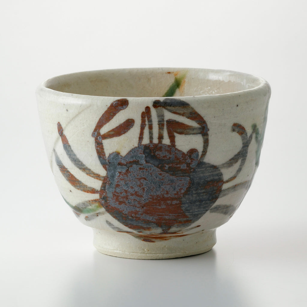 Japanese Shino White Small Matcha Tea Bowl Crab Motif – Mino Ware by Renji Nakagaki