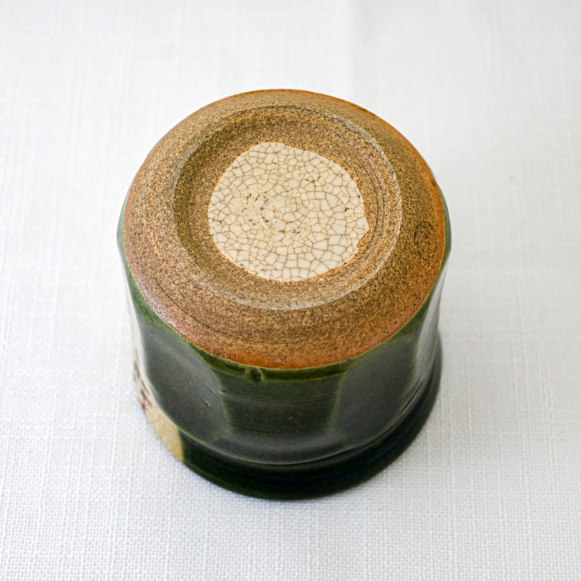 Painted Oribe Glaze Yunomi Tea Cup