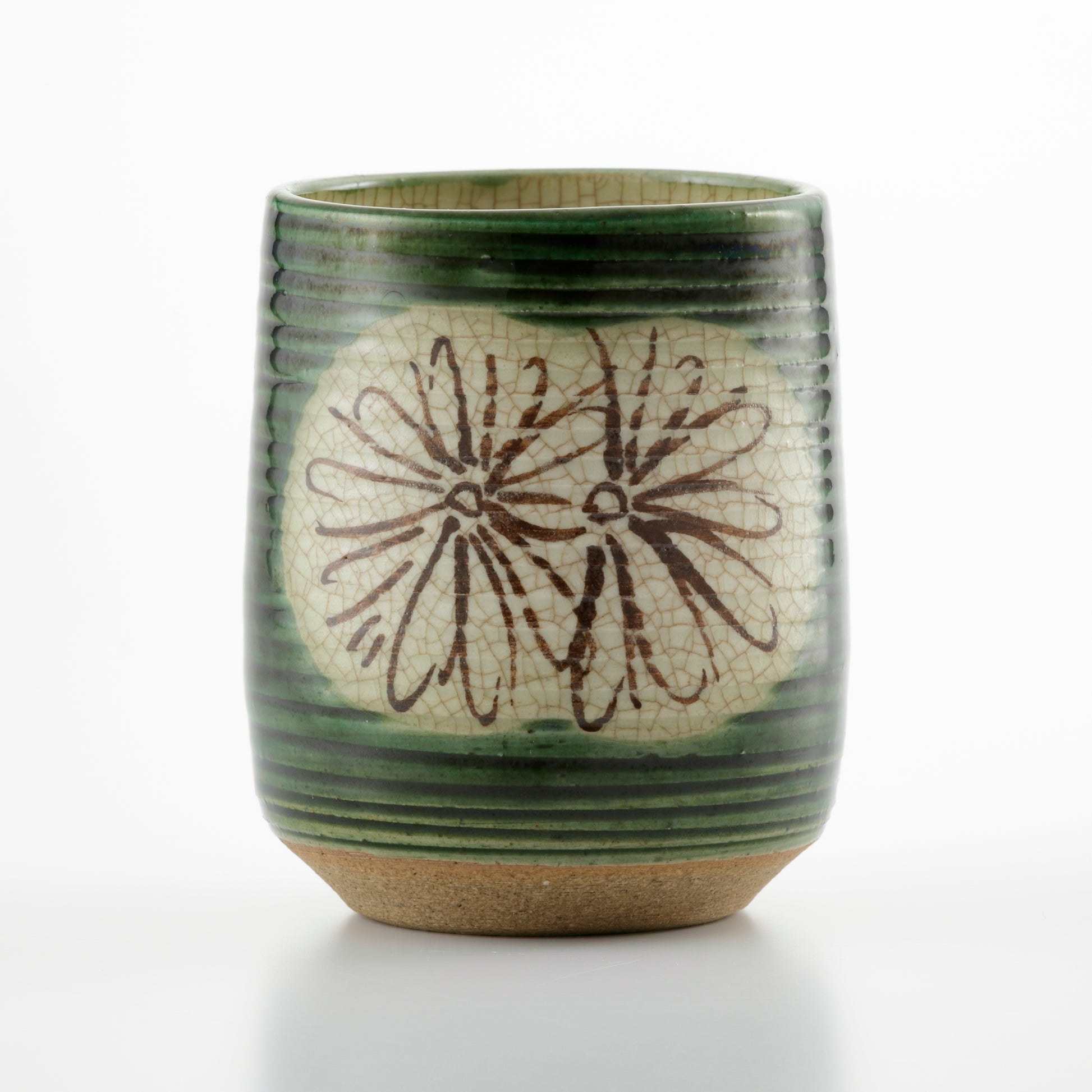 Oribe Sushi Yunomi Tea Cup Chrysanthemum motif.