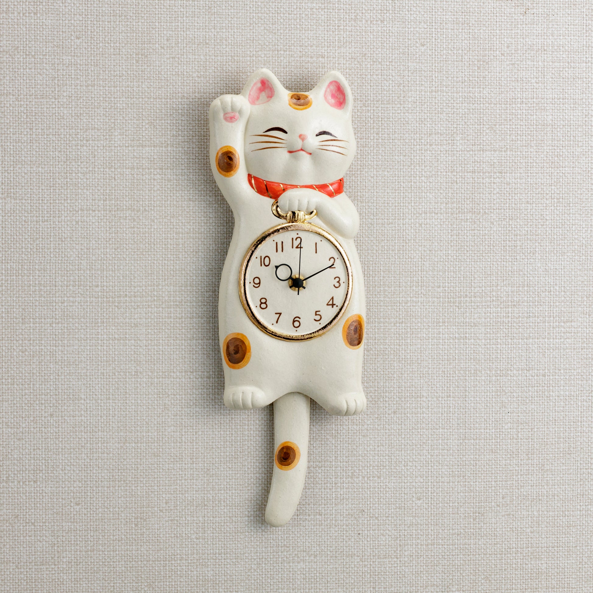 Maneki Neko Pendulum Wall Clock White