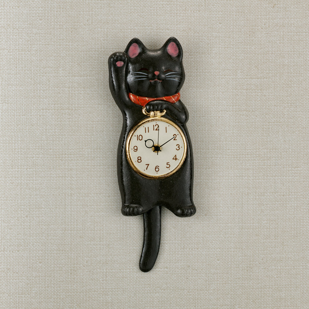 Maneki Neko Pendulum Wall Clock Black