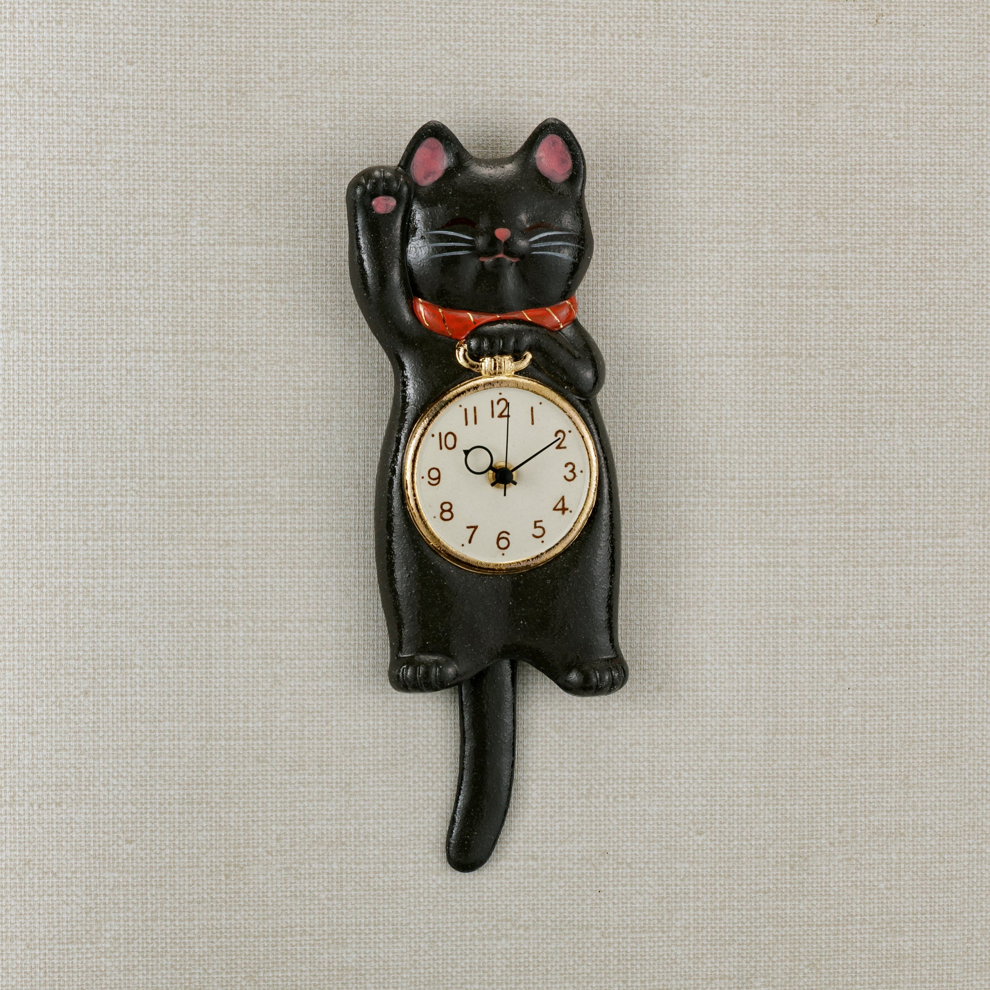 Maneki Neko Pendulum Wall Clock Black