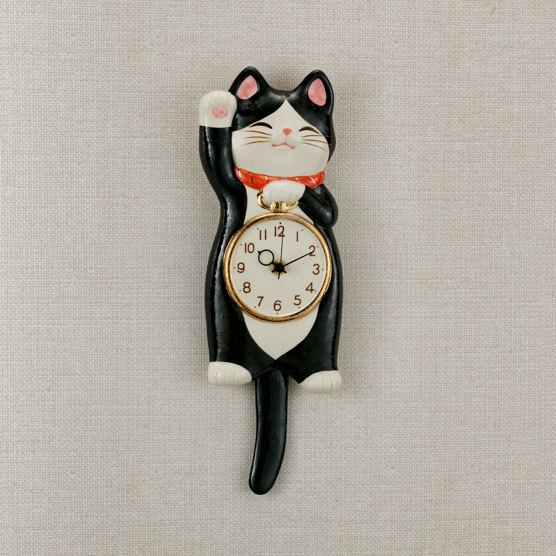 Maneki Neko Pendulum Wall Clock Tuxedo