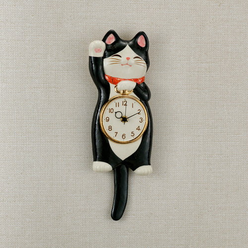 Maneki Neko Pendulum Wall Clock Tuxedo