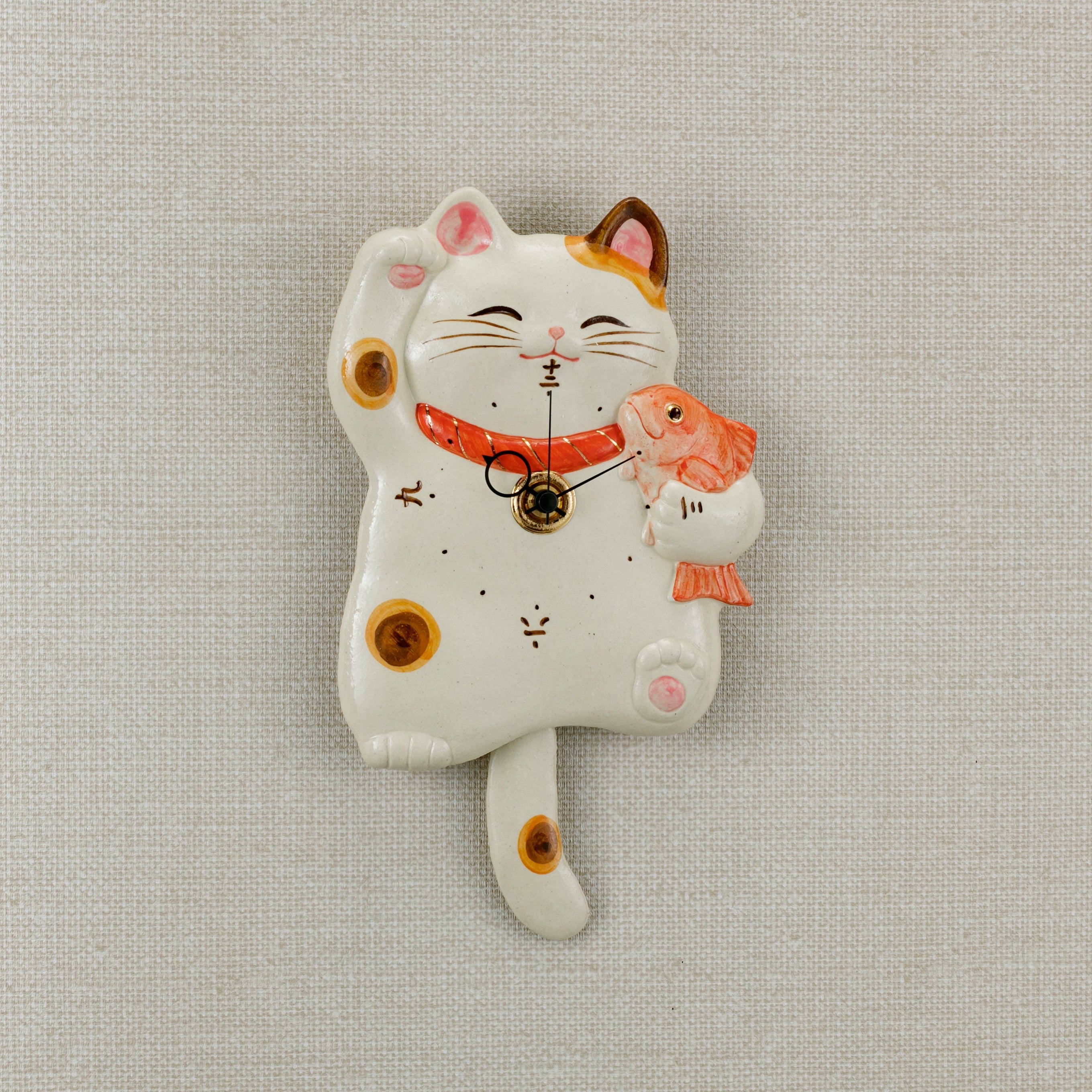 Japanese Maneki Neko Lucky Cat Pendulum Wall Clock – Right Paw