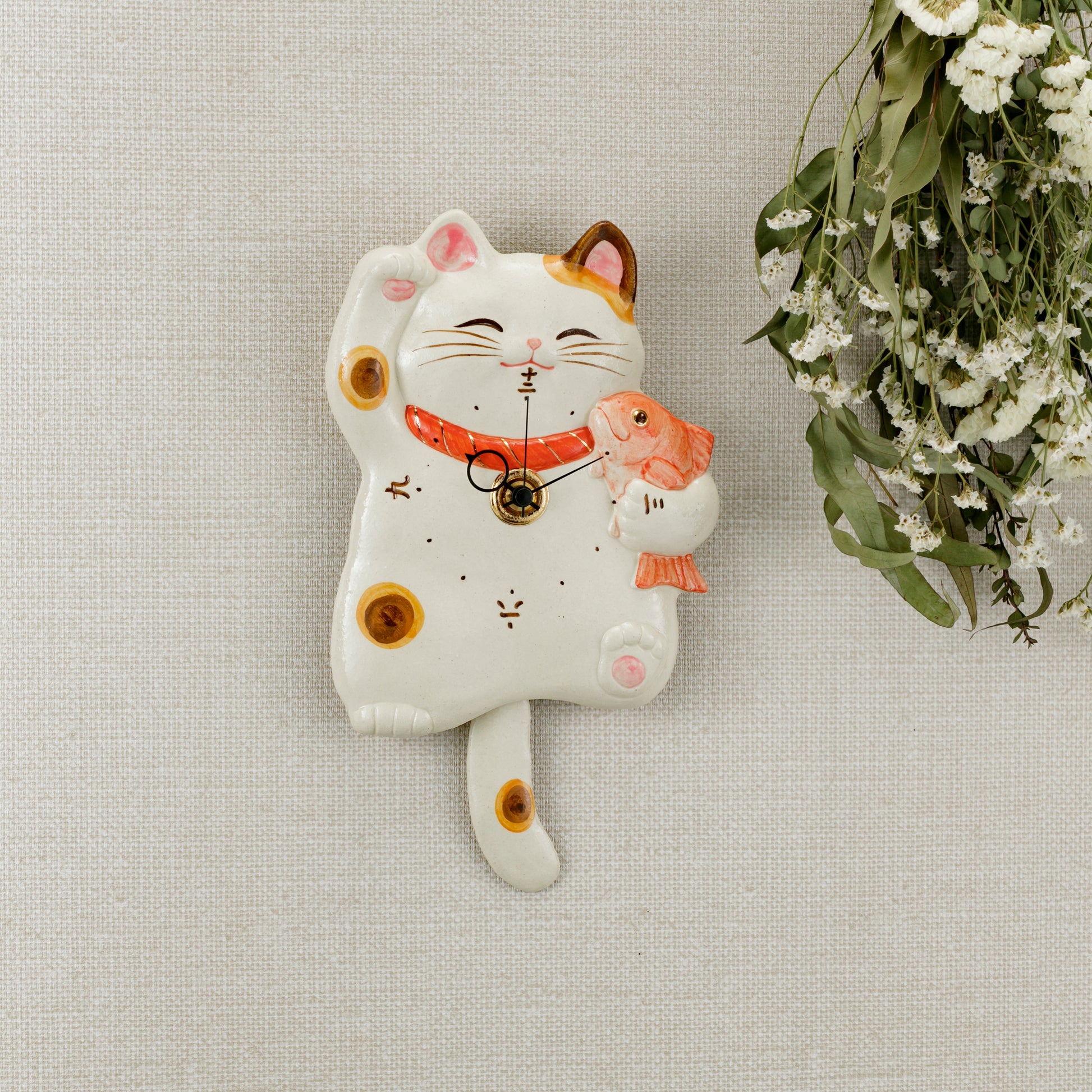 Maneki Neko Pendulum Wall Clock Tai