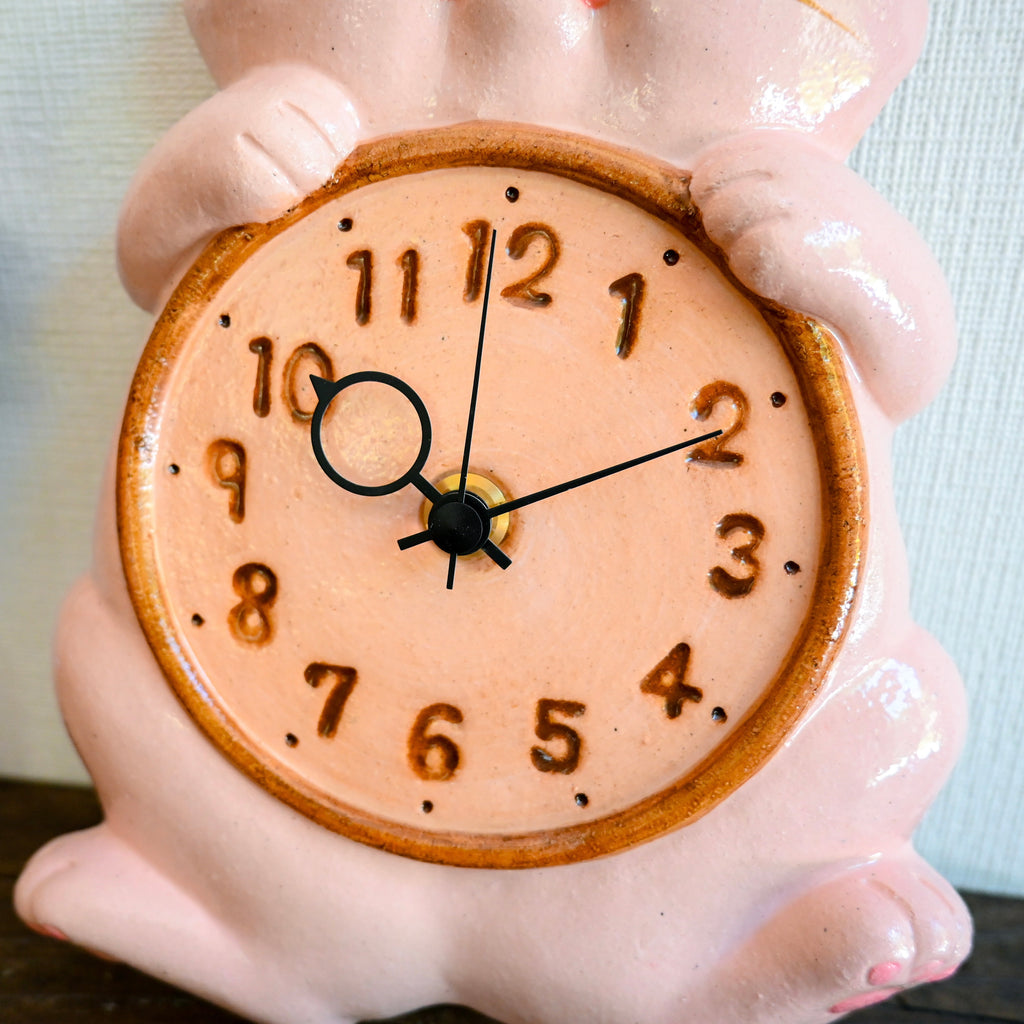 Japanese Maneki Neko Lucky Cat Pendulum Wall Clock Sakura Light Pink - Seto ware, Craft-Yuuki