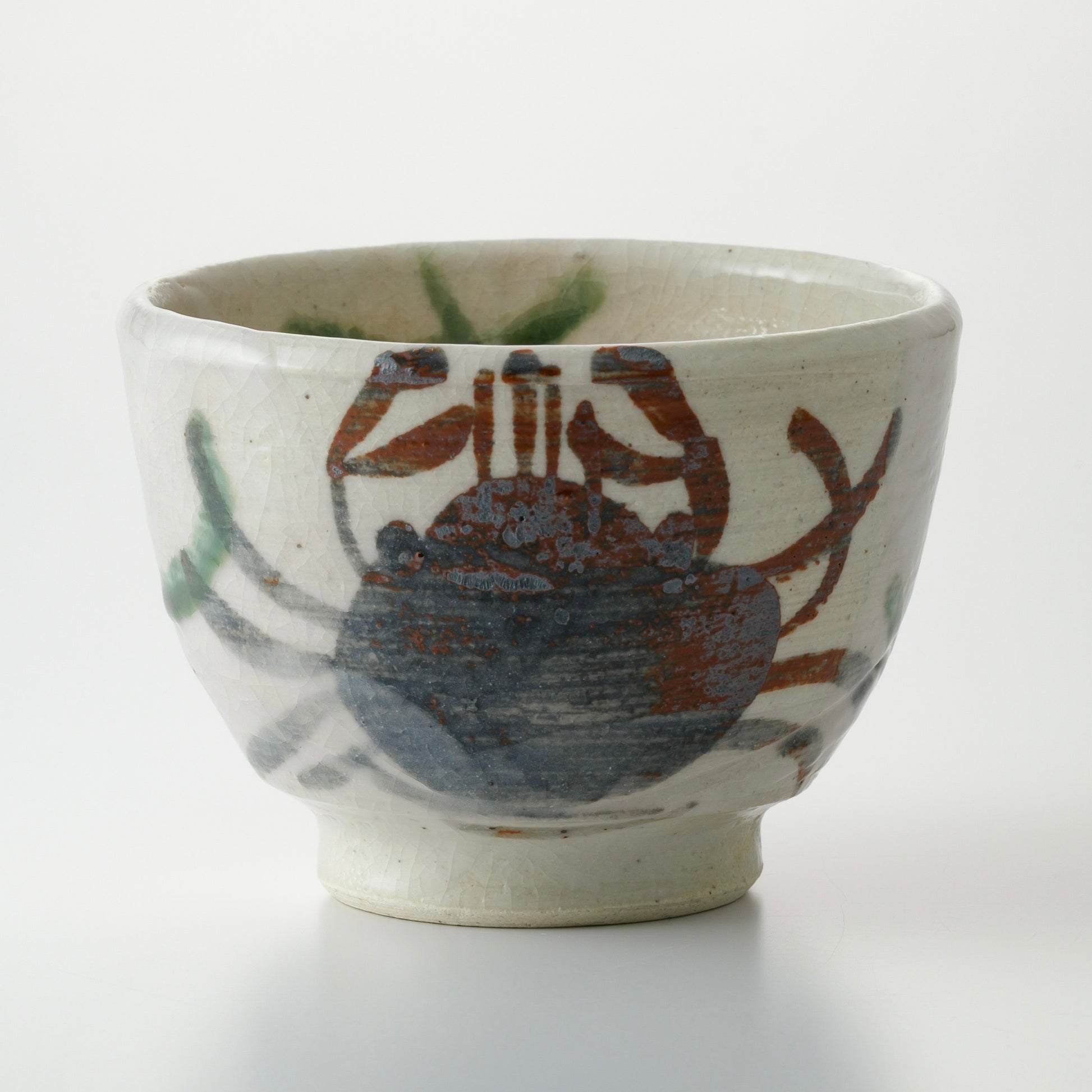 Japanese Shino White Small Matcha Tea Bowl Crab Motif – Mino Ware by Renji Nakagaki