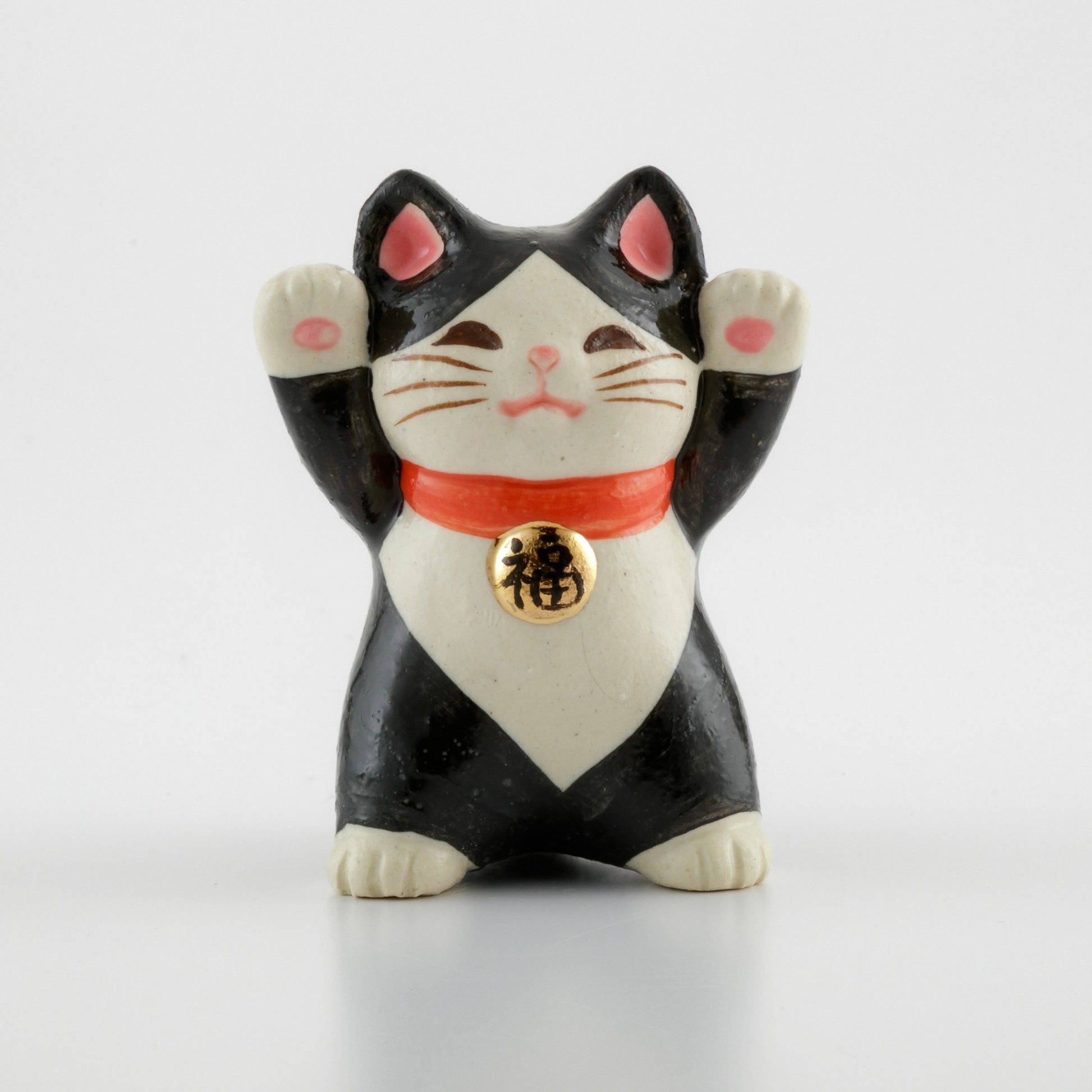 Japanese Handmade Lucky Cat Black & White Maneki Neko – Seto Ware Figurine | Craft Yuu-Ki