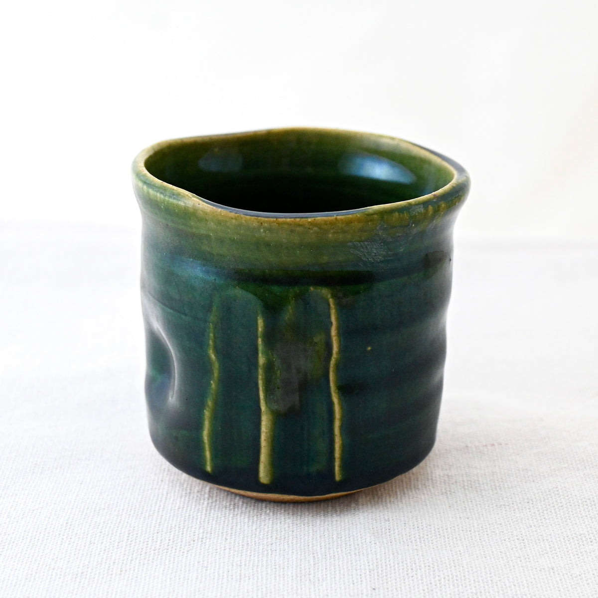Full Oribe Glaze Yunomi Tea Cup