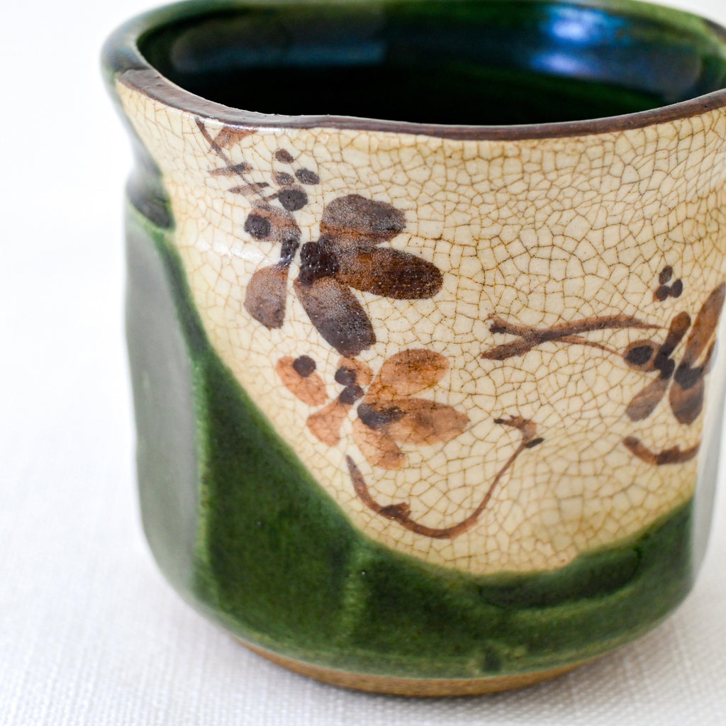 Painted Oribe Glaze Yunomi Tea Cup