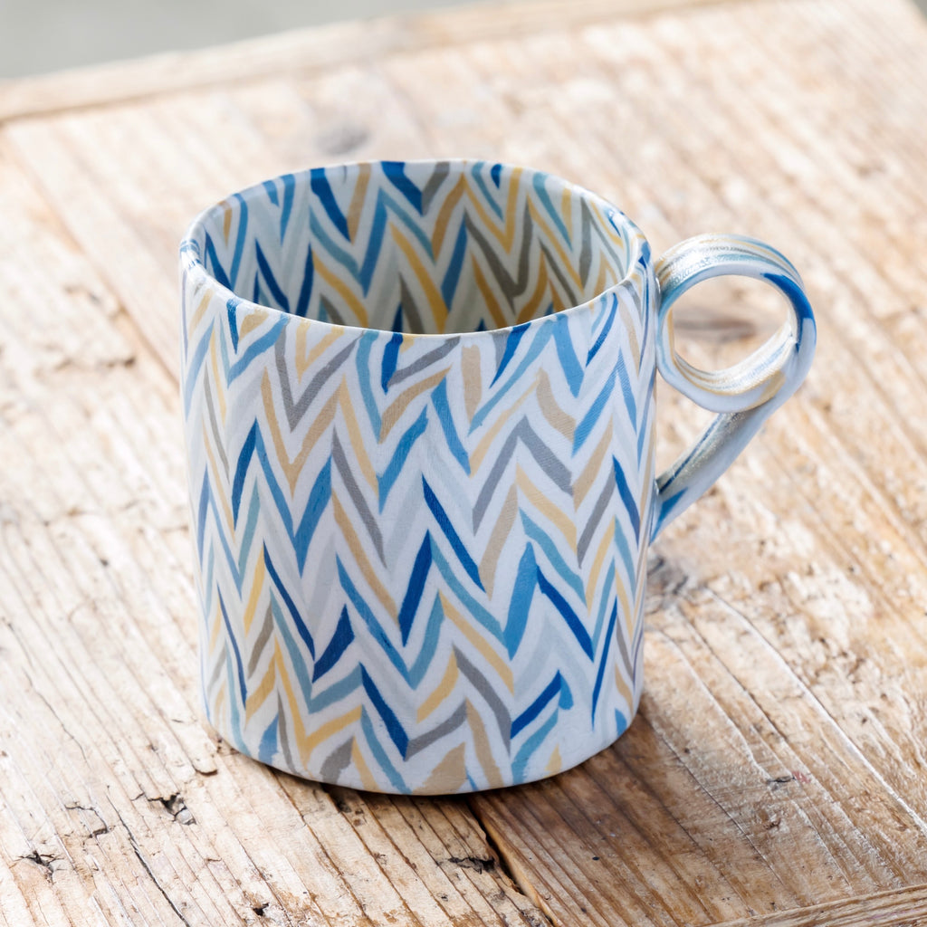 Japanese Nerikomi Mug Chevron-like Yarai Pattern – Seto Ware Ceramic by Tetsuo Nagae