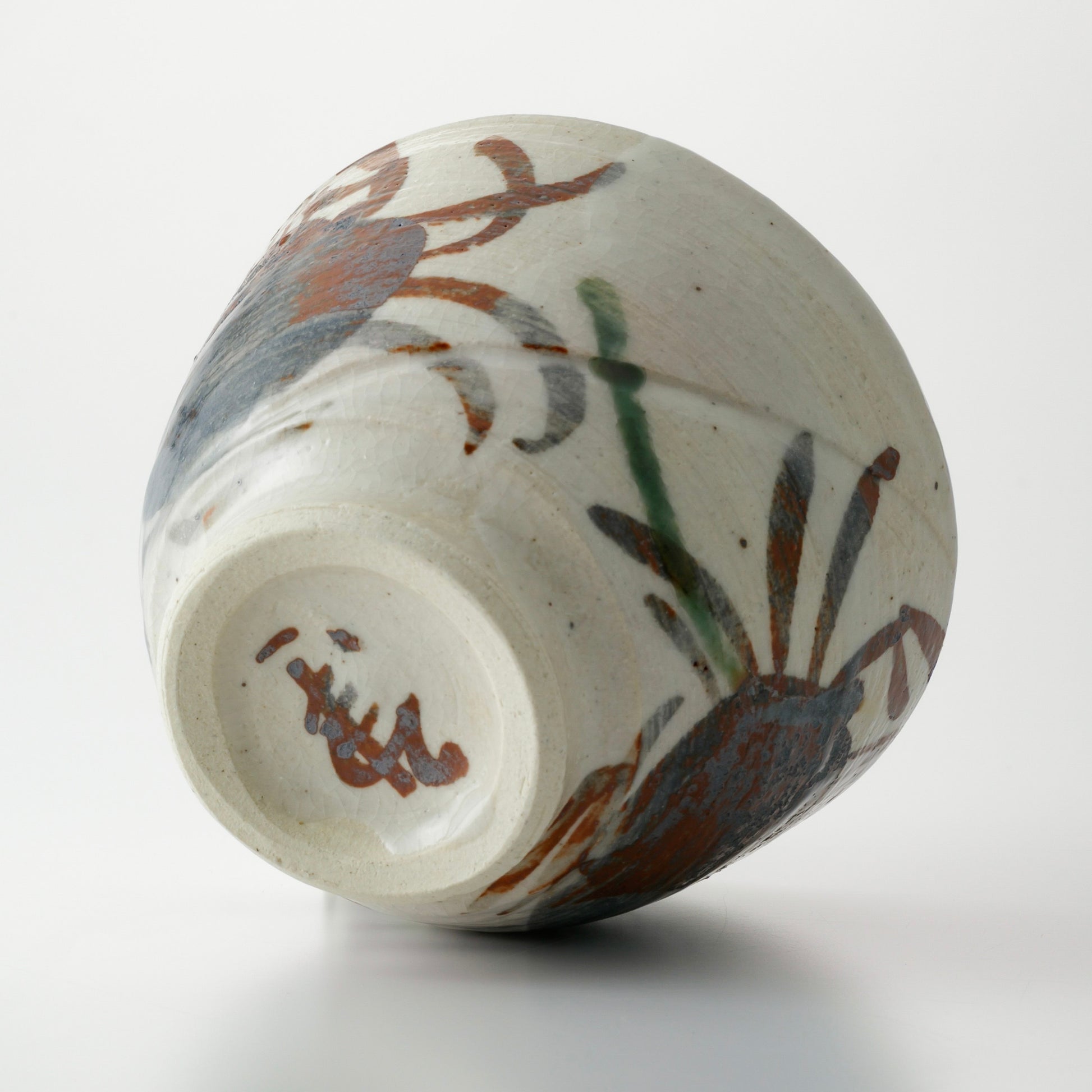 Japanese Shino White Small Matcha Tea Bowl Crab Motif – Mino Ware by Renji Nakagaki