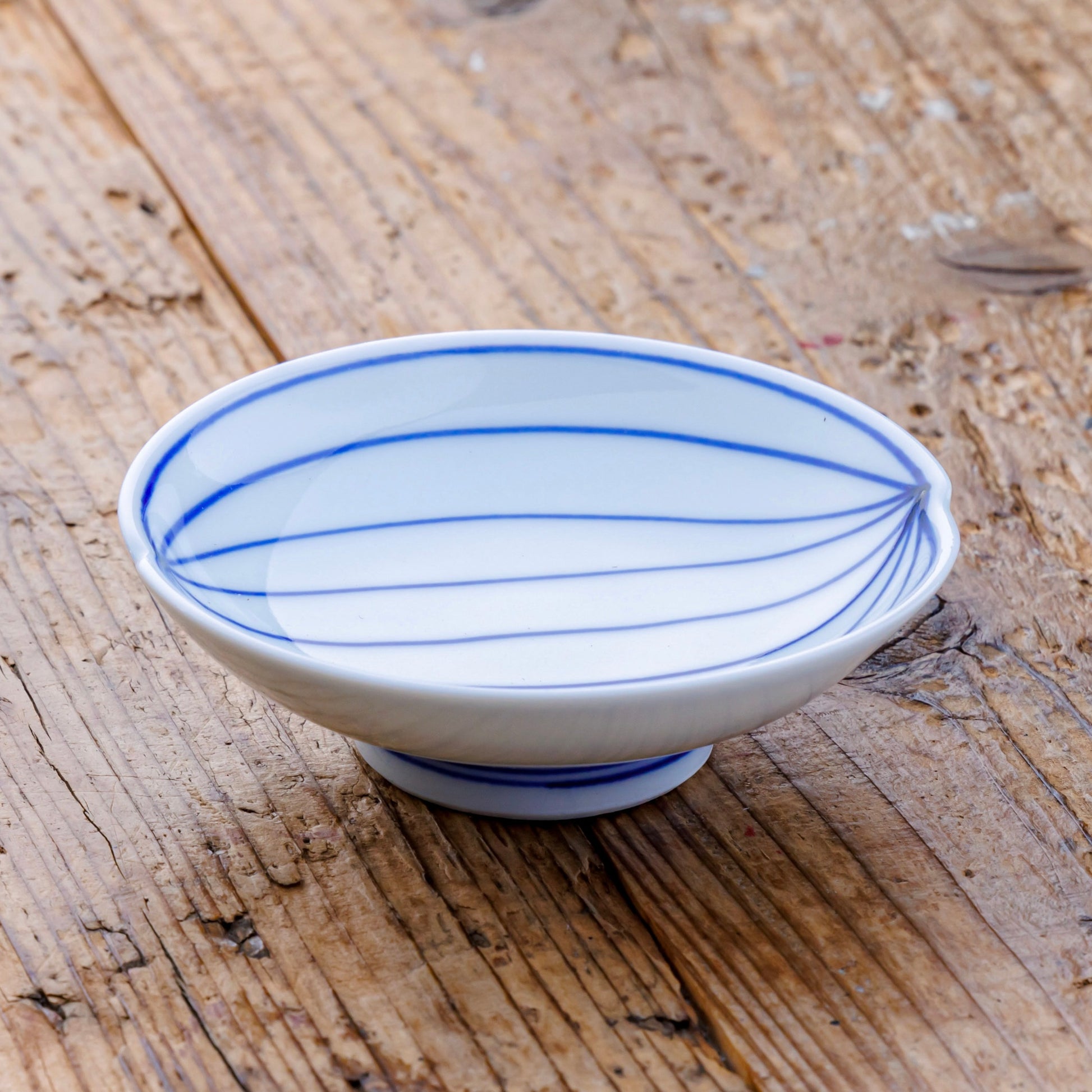 Japanese Hand-Painted Small Plate Blue & White Leaf Vein Pattern Porcelain – Seto Ware by Singama