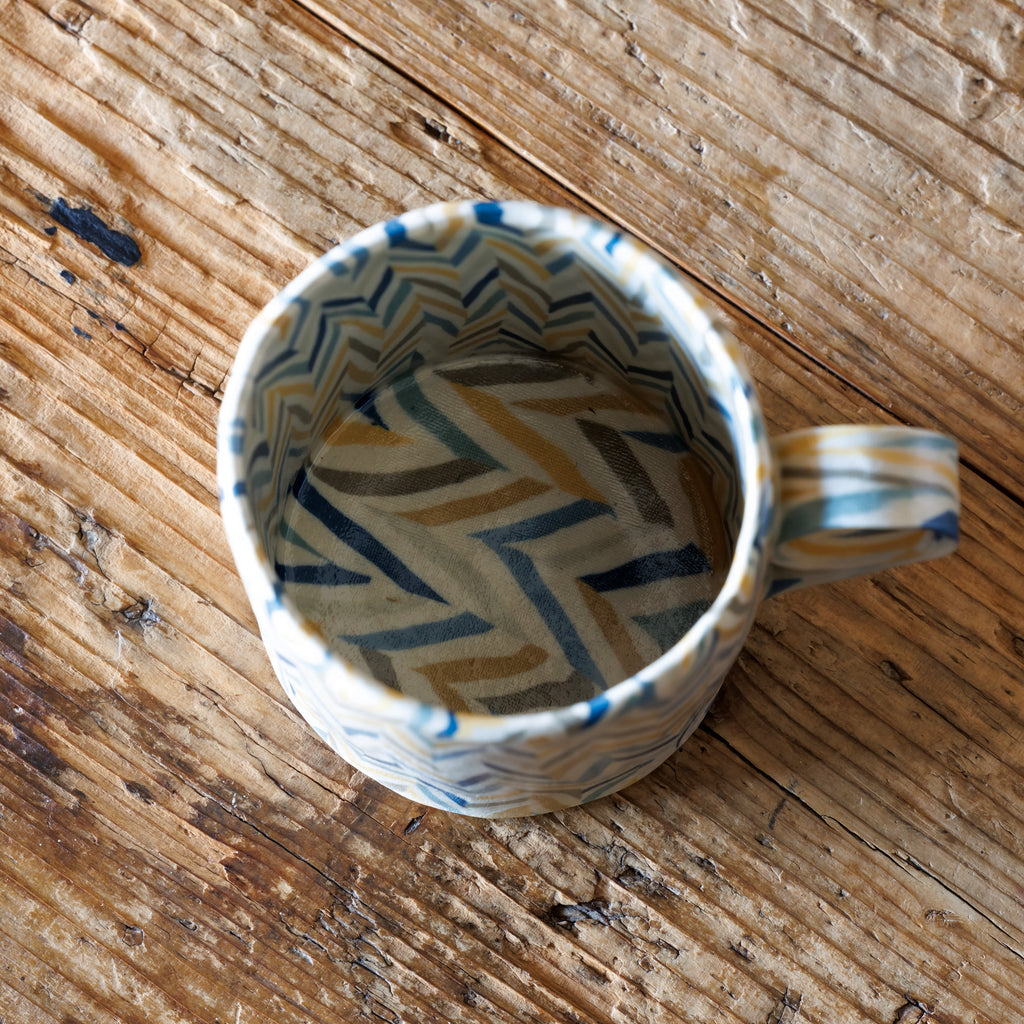 Japanese Nerikomi Mug Chevron-like Yarai Pattern – Seto Ware Ceramic by Tetsuo Nagae