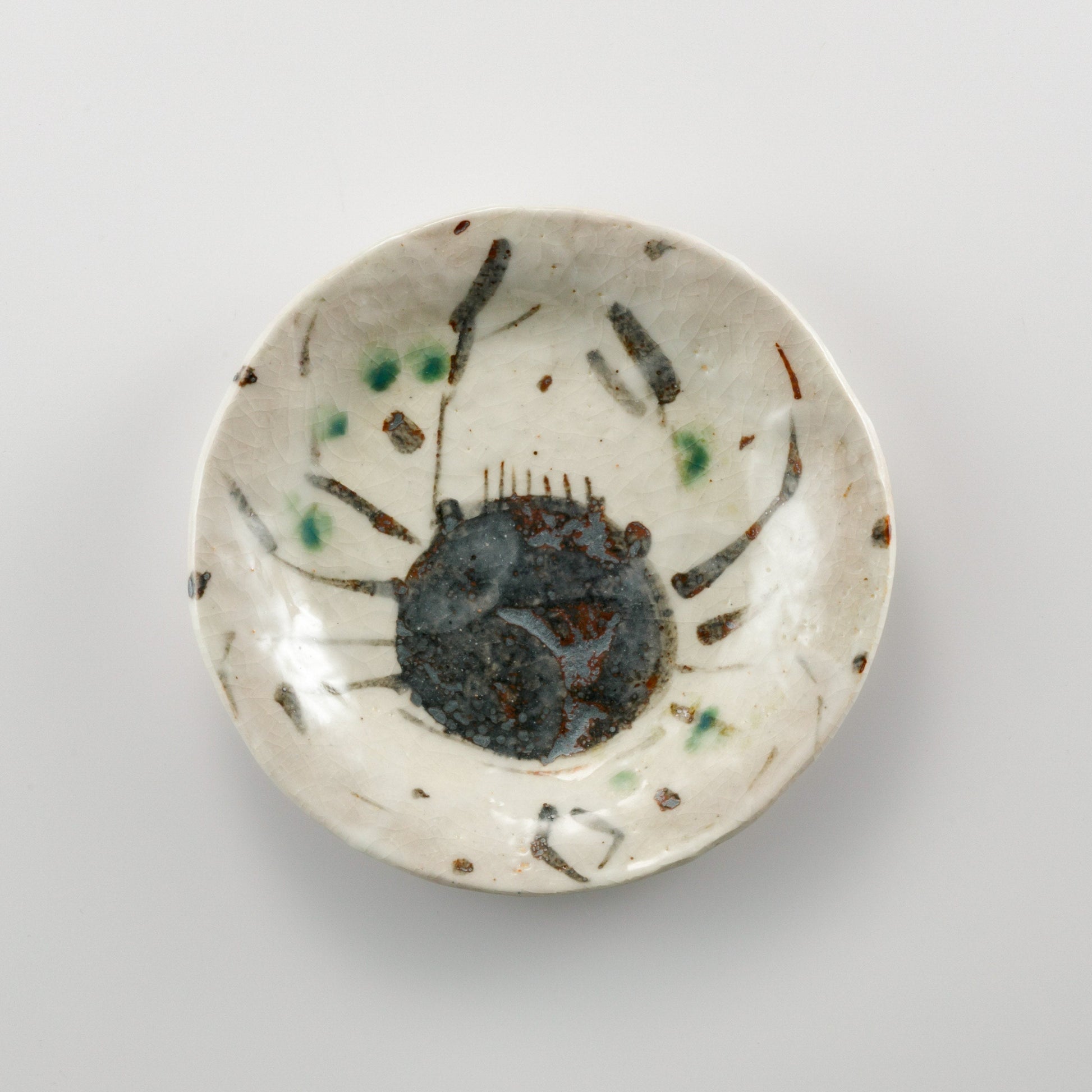 Japanese Shino Glaze Crab Motif Side Plate – Mino Ware Pottery, Renji Nakagaki