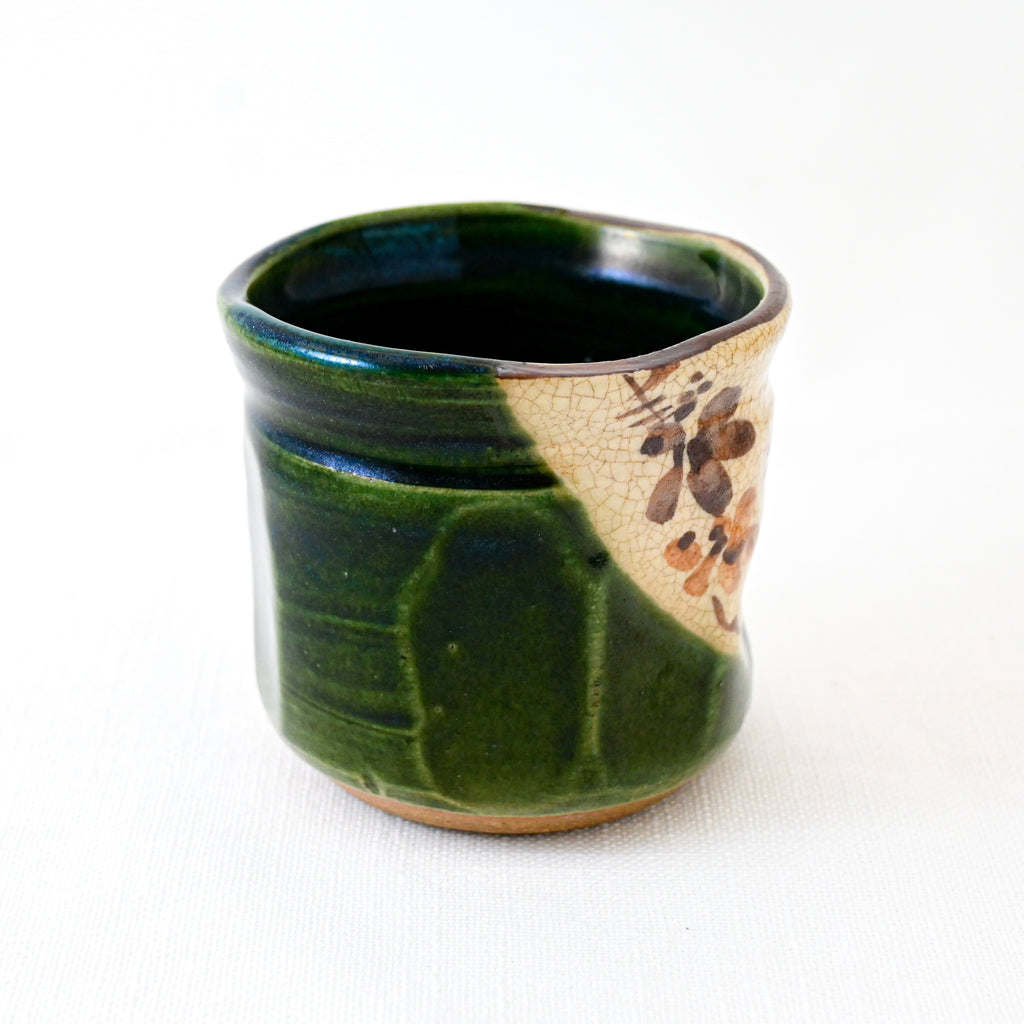 Painted Oribe Glaze Yunomi Tea Cup