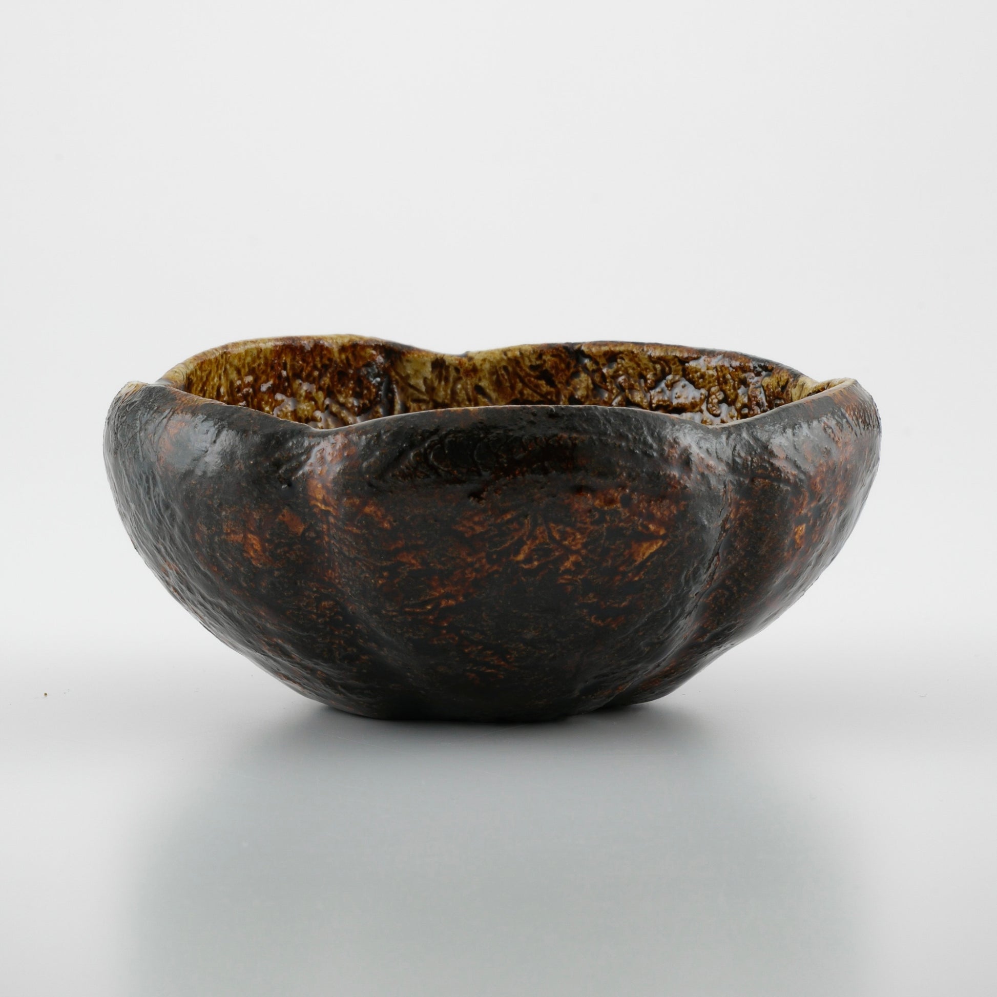 Japanese Handmade Koseto Rinka Small Bowl Amber Brown Glaze Seto Ware by Masanori Hatano