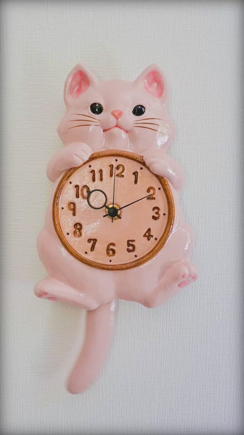 Japanese Maneki Neko Lucky Cat Pendulum Wall Clock Sakura Light Pink - Seto ware, Craft-Yuuki