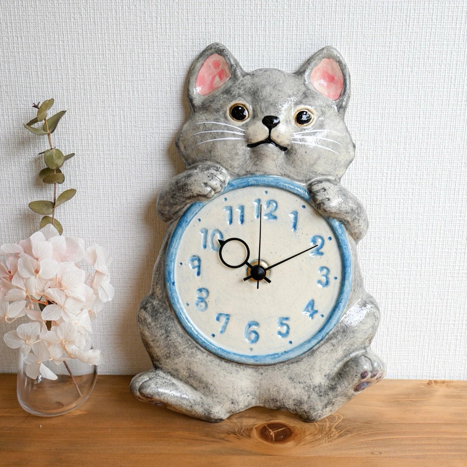 Custom Cat Pendulum Wall Clock – Japanese Maneki Neko Lucky Cat Clock, Seto Ware by Craft-Yuuki
