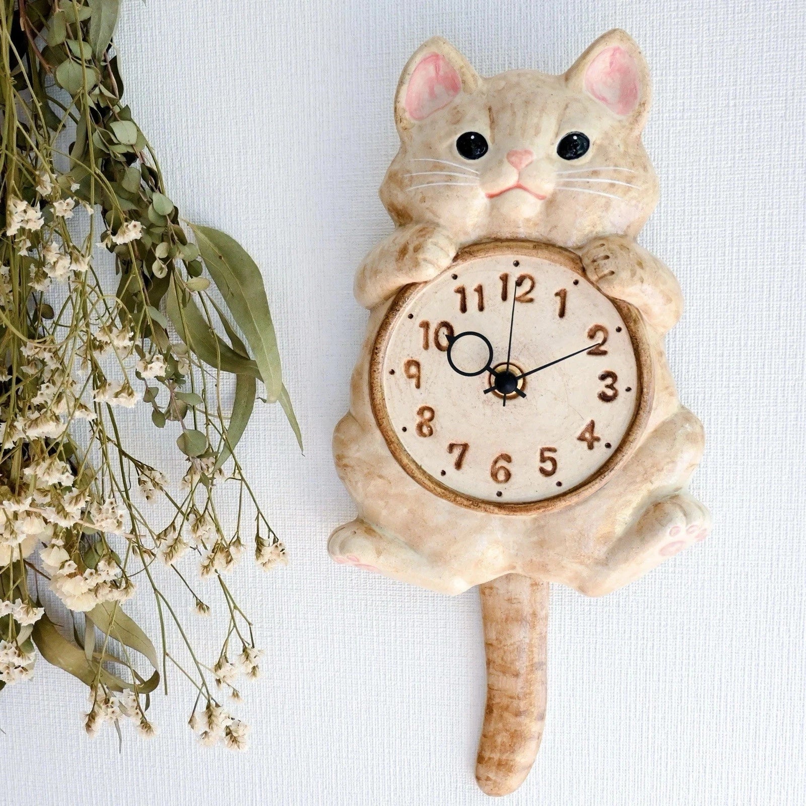 Custom Cat Pendulum Wall Clock – Japanese Maneki Neko Lucky Cat Clock, Seto Ware by Craft-Yuuki