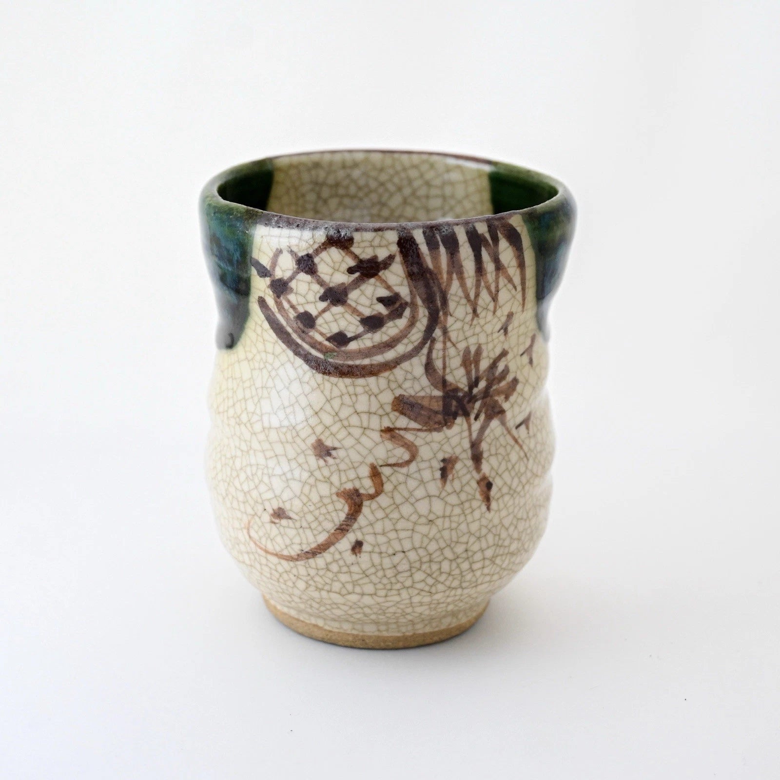 Japanese Oribe Green Crackle Glaze Yunomi Tea Cup – Seto Ware, Rokubei Kiln