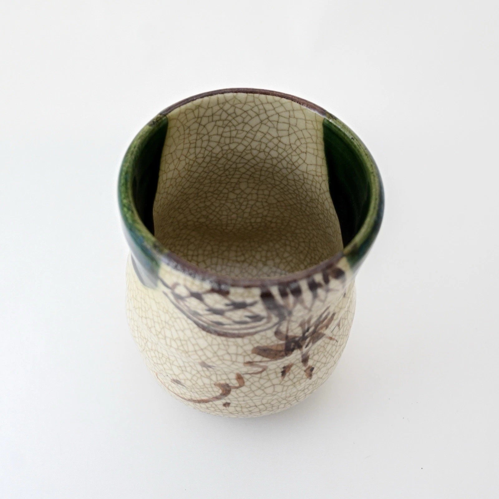 Japanese Oribe Green Crackle Glaze Yunomi Tea Cup – Seto Ware, Rokubei Kiln