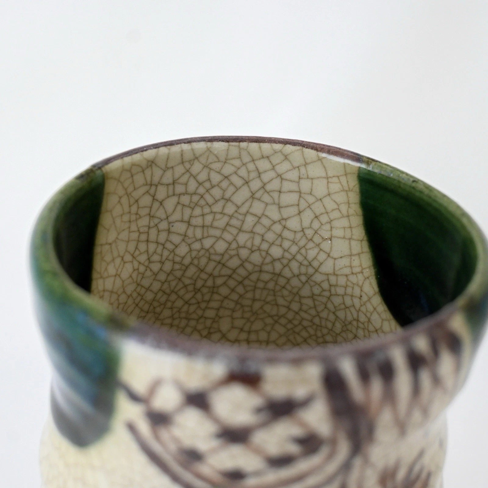 Japanese Oribe Green Crackle Glaze Yunomi Tea Cup – Seto Ware, Rokubei Kiln