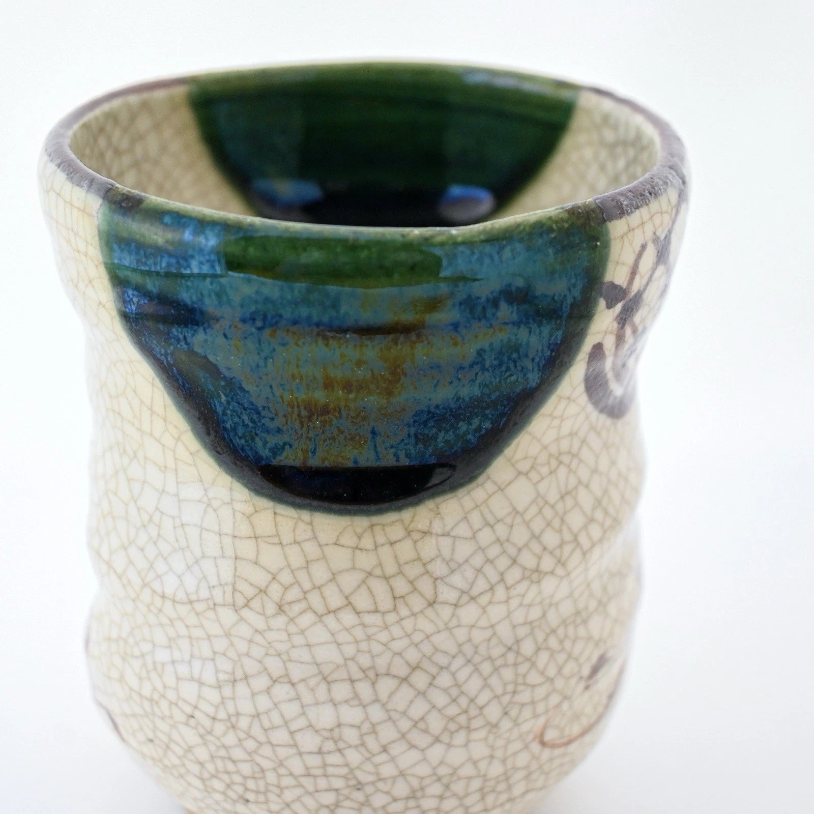 Japanese Oribe Green Crackle Glaze Yunomi Tea Cup – Seto Ware, Rokubei Kiln