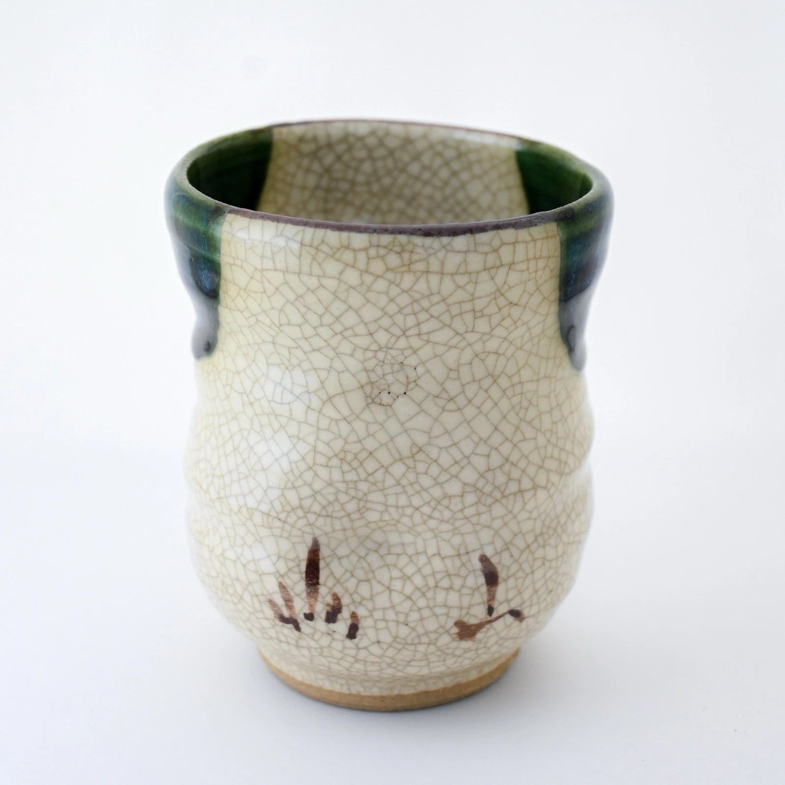Japanese Oribe Green Crackle Glaze Yunomi Tea Cup – Seto Ware, Rokubei Kiln
