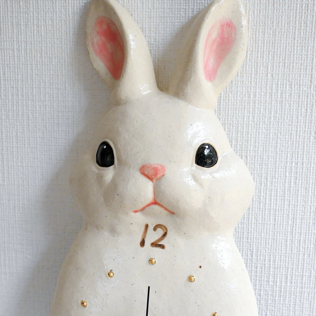 Japanese Glossy White Rabbit Pottery Pendulum Wall Clock – Seto Ware, Craft Yuu-Ki