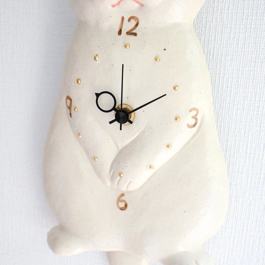 Japanese Glossy White Rabbit Pottery Pendulum Wall Clock – Seto Ware, Craft Yuu-Ki