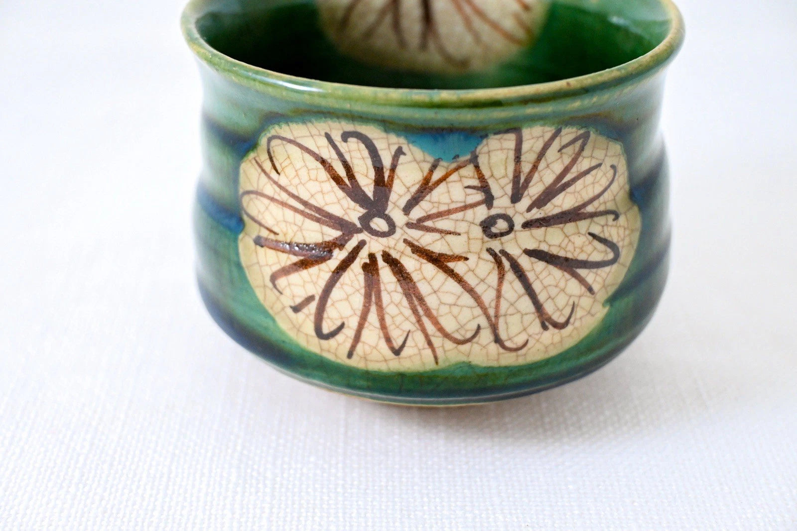 Kumidashi Oribe Chrysanthemum Yunomi Tea Cup Saucer