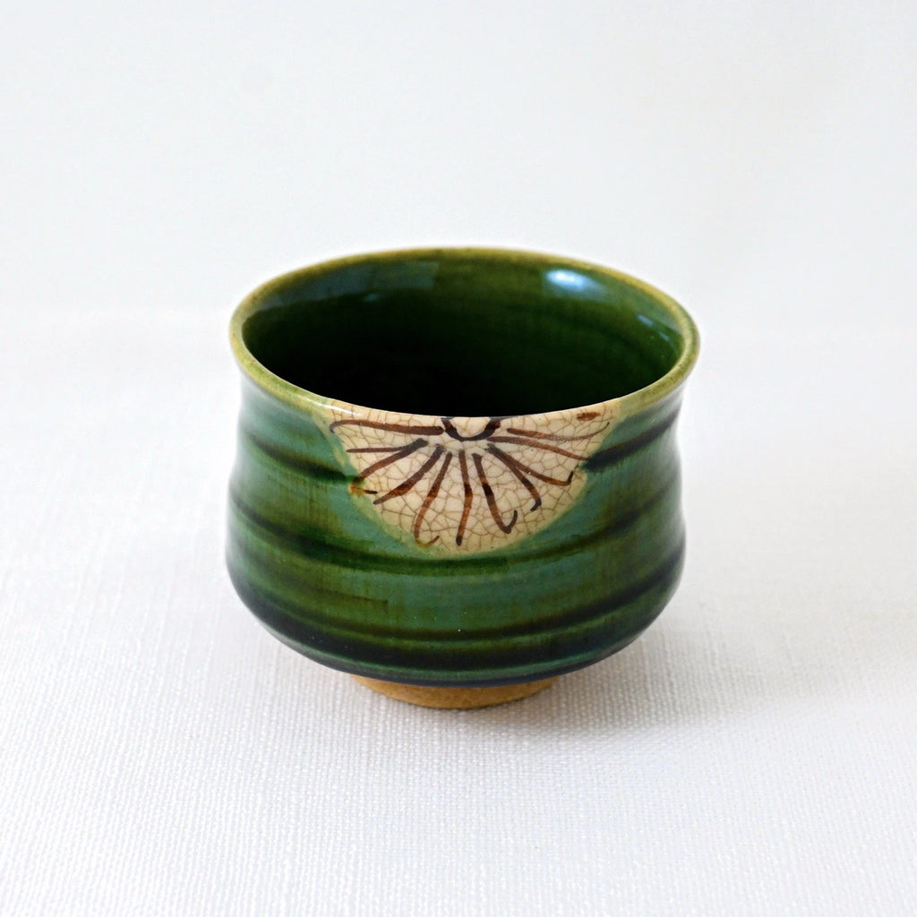 Kumidashi Oribe Chrysanthemum Yunomi Tea Cup Saucer
