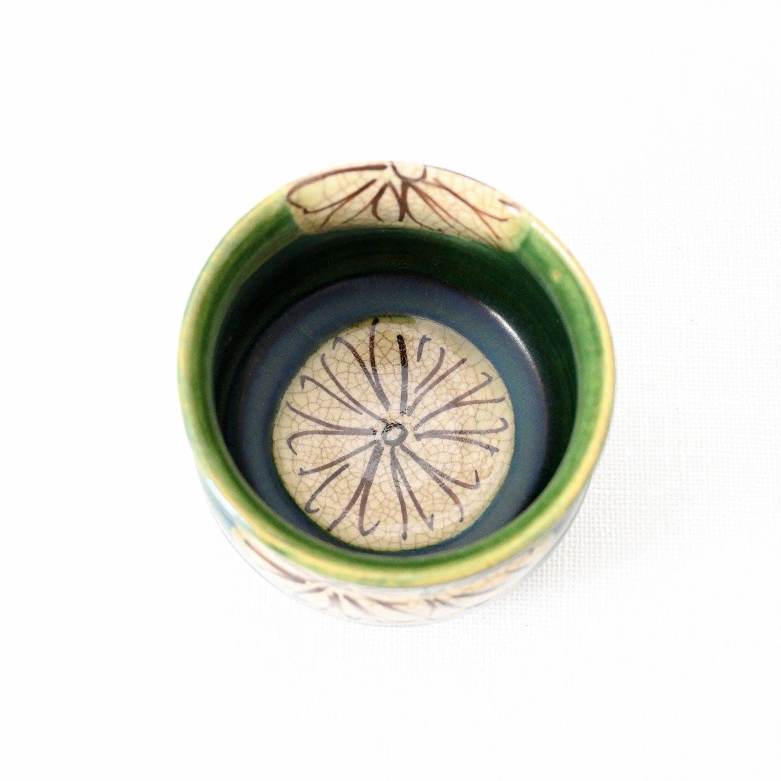 Kumidashi Oribe Chrysanthemum Yunomi Tea Cup Saucer